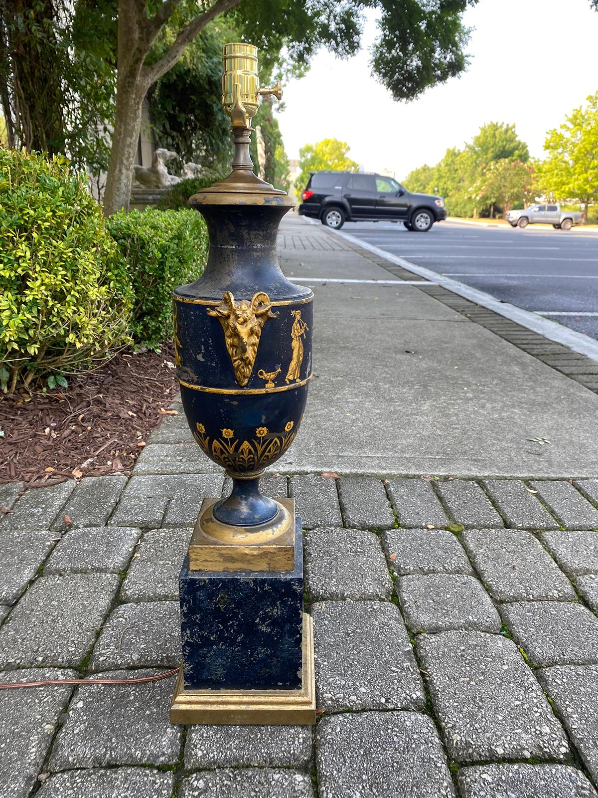 19th Century Blue Tole Lamp, Original Finish In Good Condition In Atlanta, GA