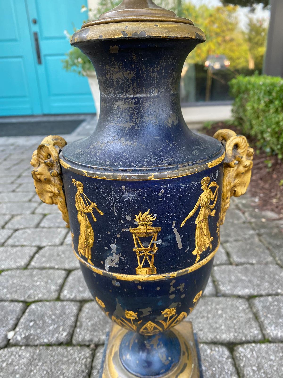 19th Century Blue Tole Lamp, Original Finish 3