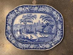 19th Century Blue Transferware Platter, Boatman Pattern