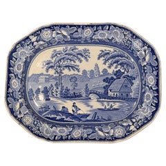 19th Century Blue Transferware Platter, Boatman Pattern