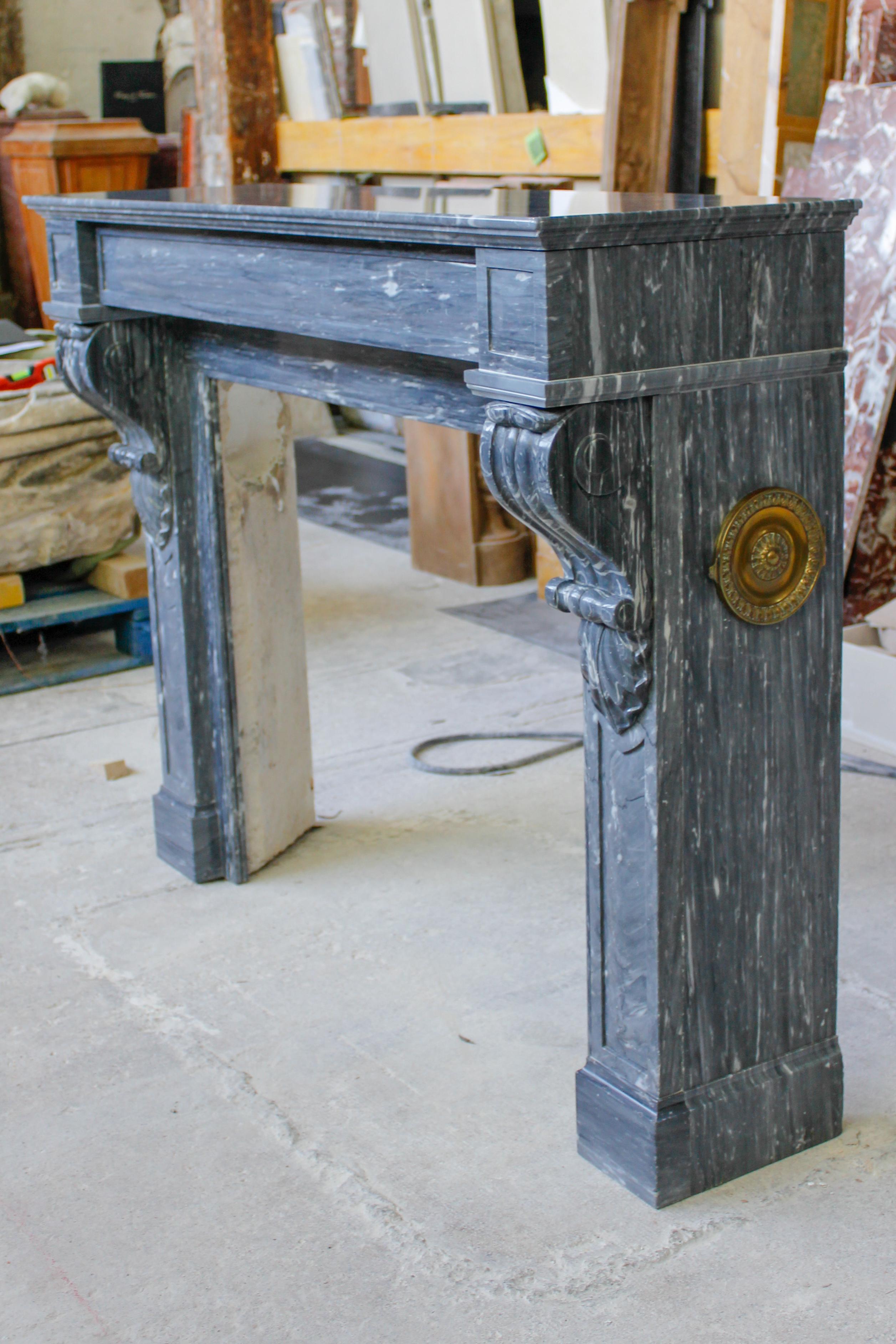 French 19th Century Blue Turquin Marble Fireplace Mantle