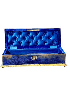 Boîte à bijoux du XIXe siècle en velours bleu, ornée d'un galon doré et de velours bleu, France