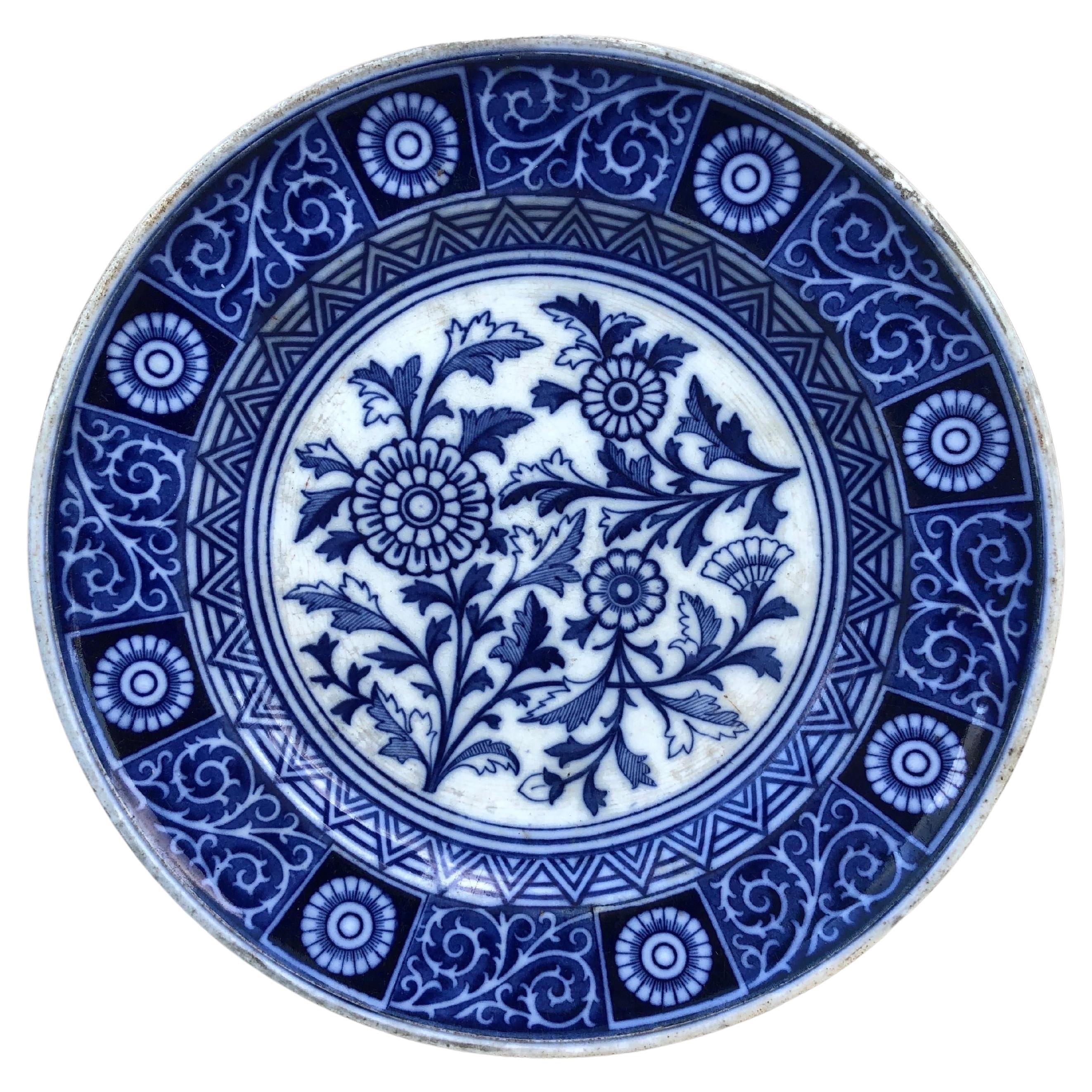 Plateau marguerite bleu et blanc Minton du 19ème siècle en vente