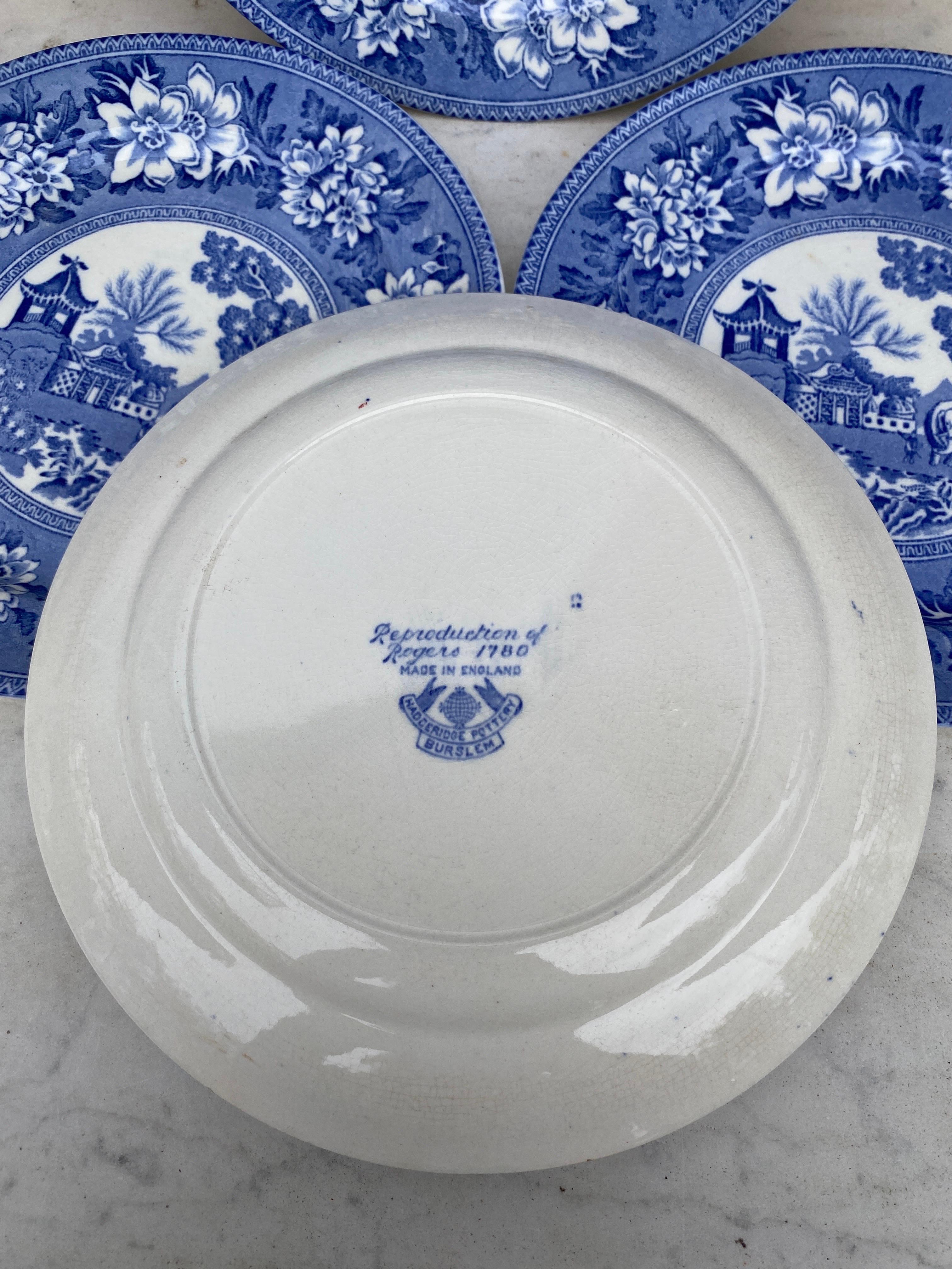 Ceramic 19th Century Blue & White Elephant Plate Chinoiserie Pagoda Burslem For Sale
