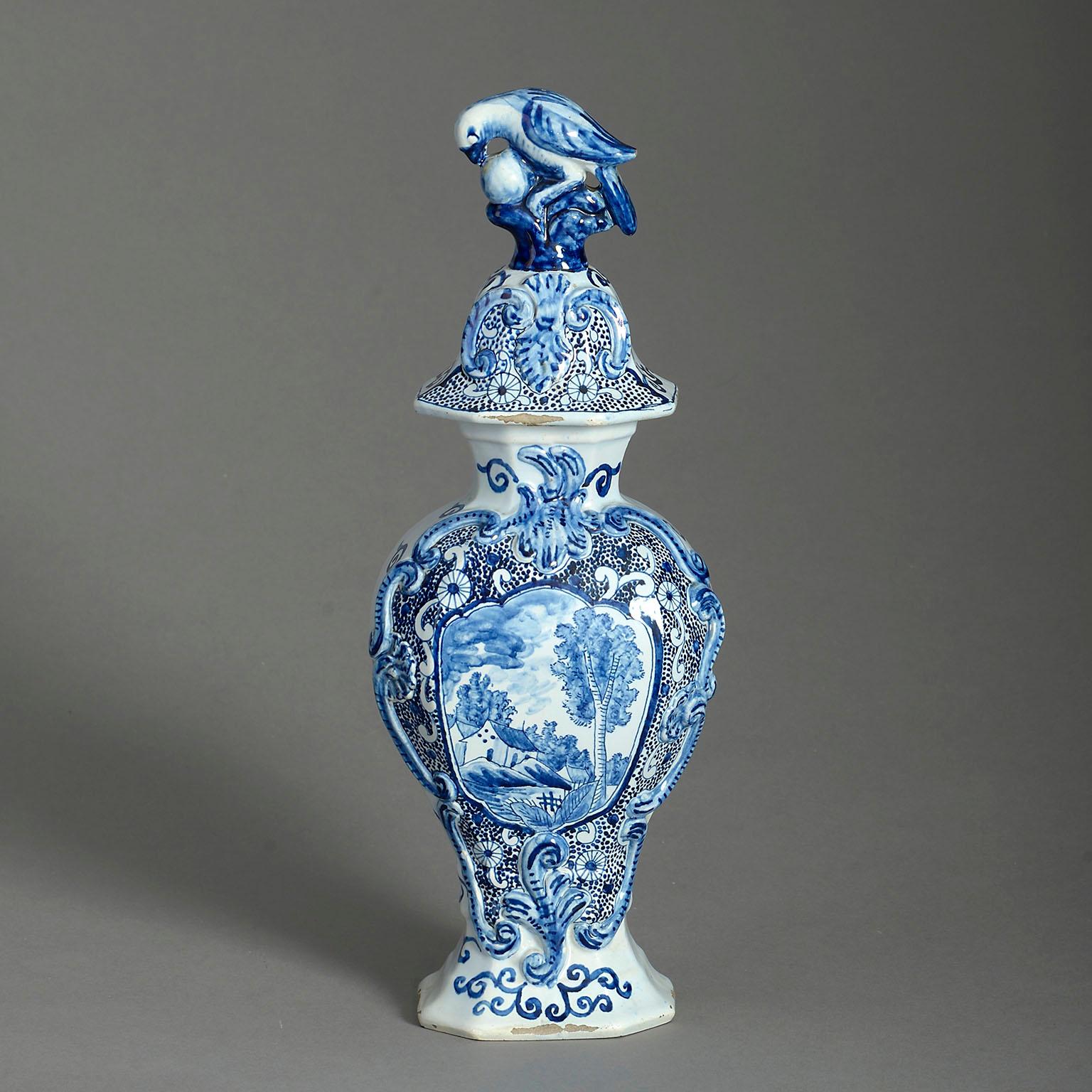 Ceramic 19th Century Blue & White Glazed Delft Pottery Garniture of Five Vases