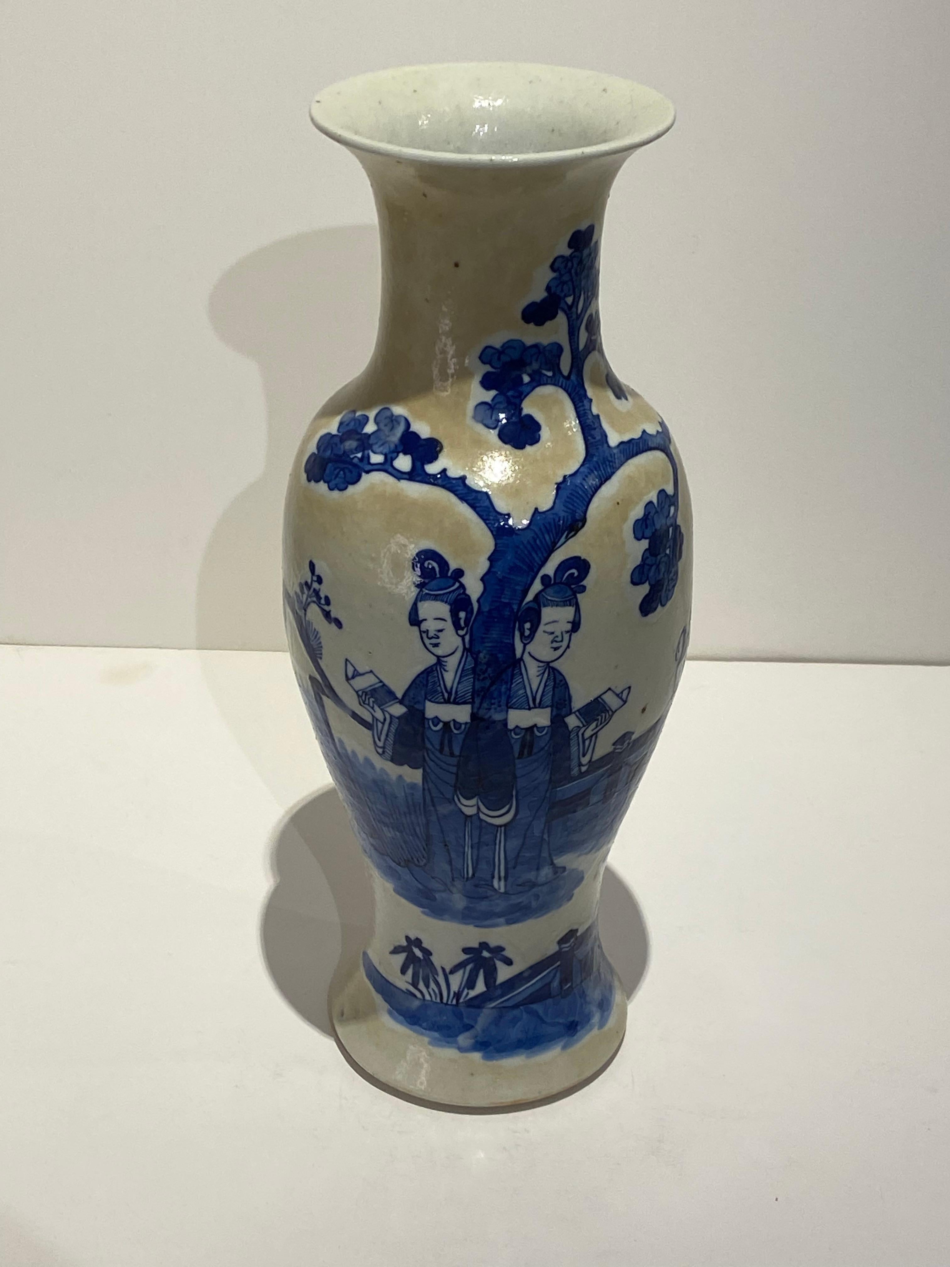 19th century large Chinese blue & white hand painted vase.