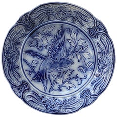 19th Century Blue & White Majolica Bird Plate Wasmuel