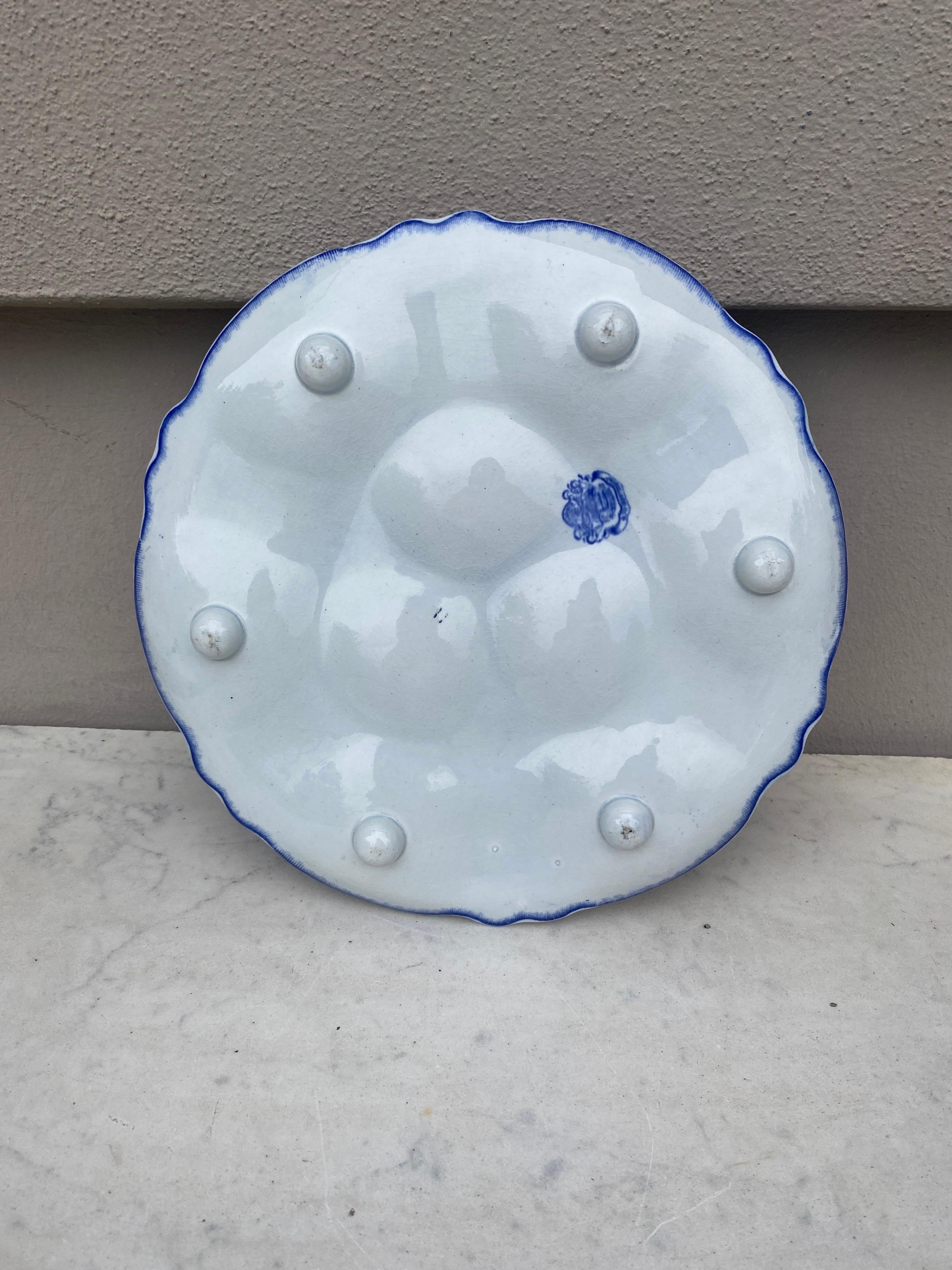 Late 19th Century 19th Century Blue & White Majolica Oyster Plate Vieillard Bordeaux