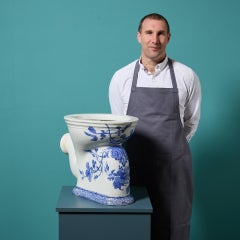 19th Century Blue & White Pattern Sanitas Toilet with P Trap