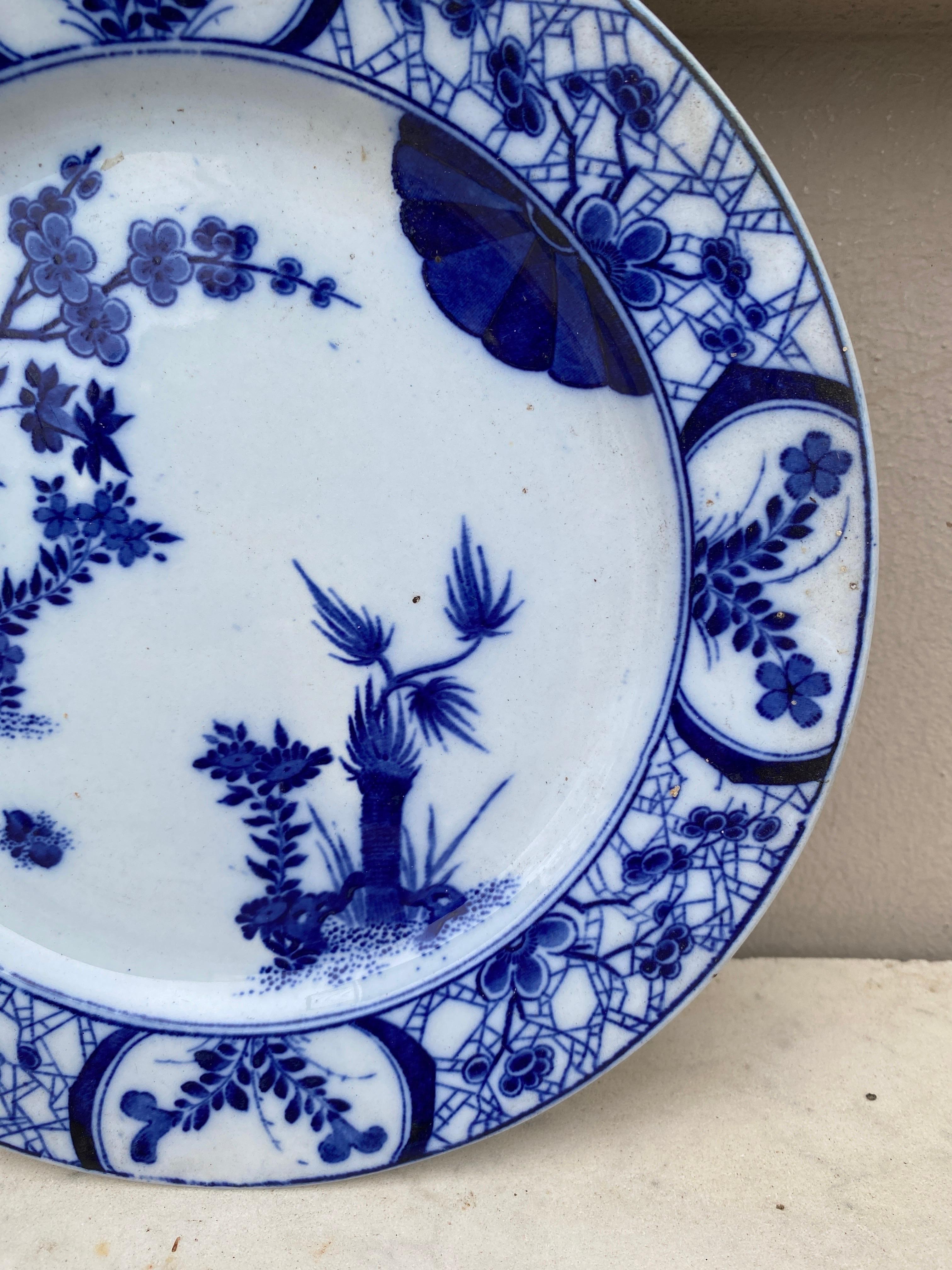 French 19th Century Blue & White Plate Japon Creil & Montereau For Sale