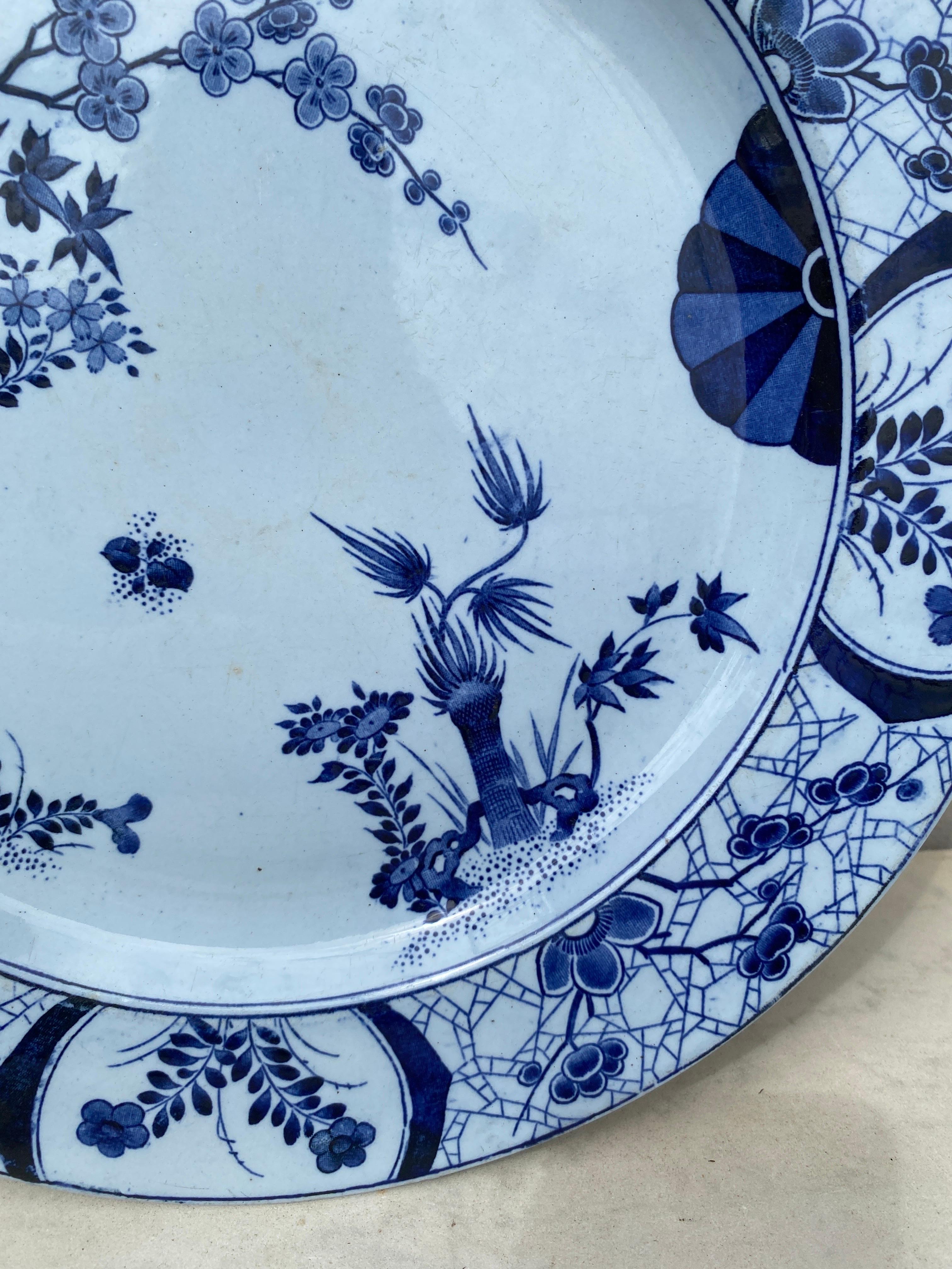 Victorian 19th Century Blue & White Platter Japon Creil & Montereau For Sale