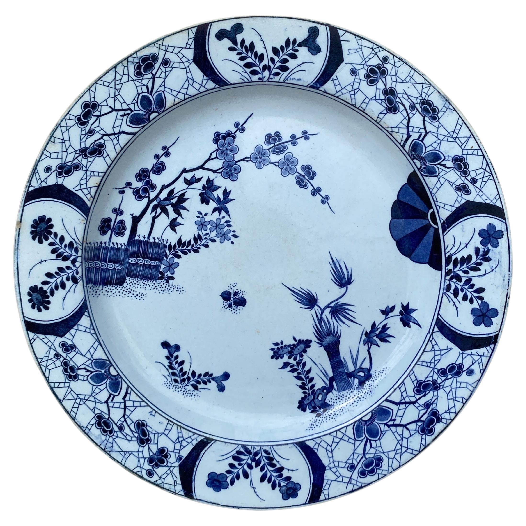 19th Century Blue & White Platter Japon Creil & Montereau For Sale