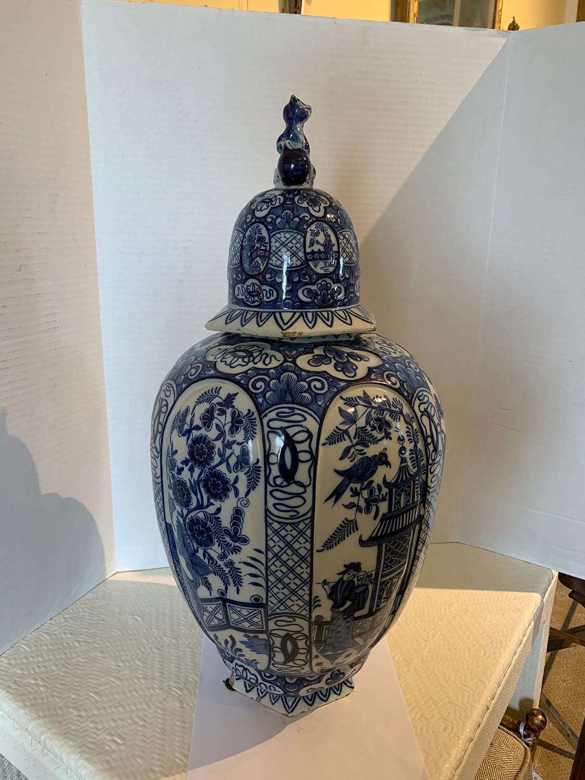 19th Century Blue and White Porcelain Jar with Lid, Marked 1