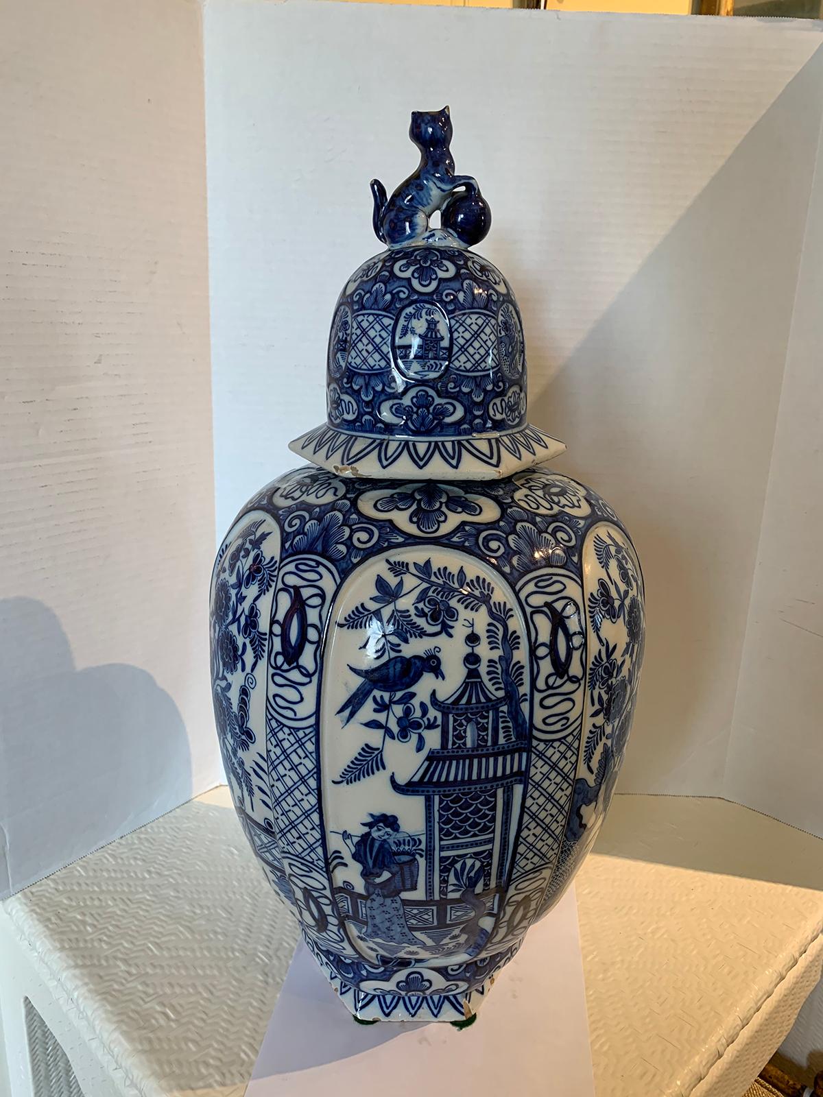19th Century Blue and White Porcelain Jar with Lid, Marked 2