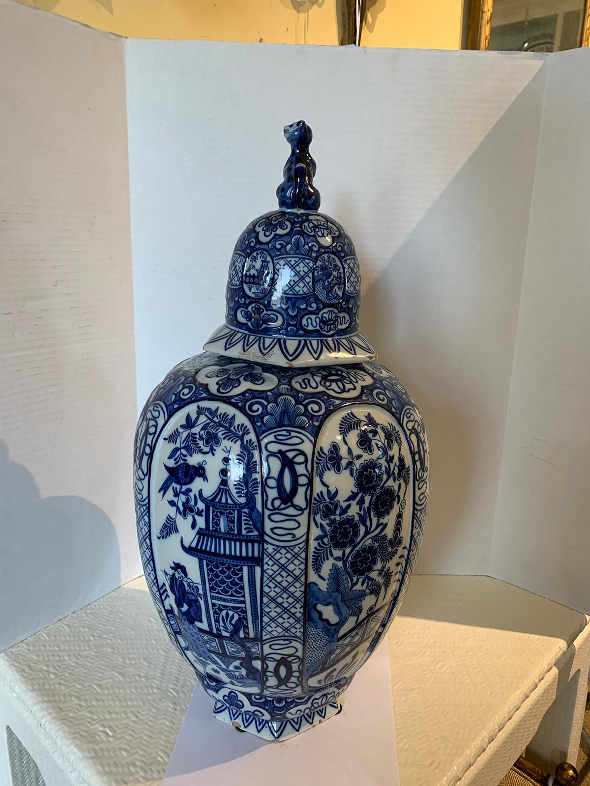 19th Century Blue and White Porcelain Jar with Lid, Marked 3