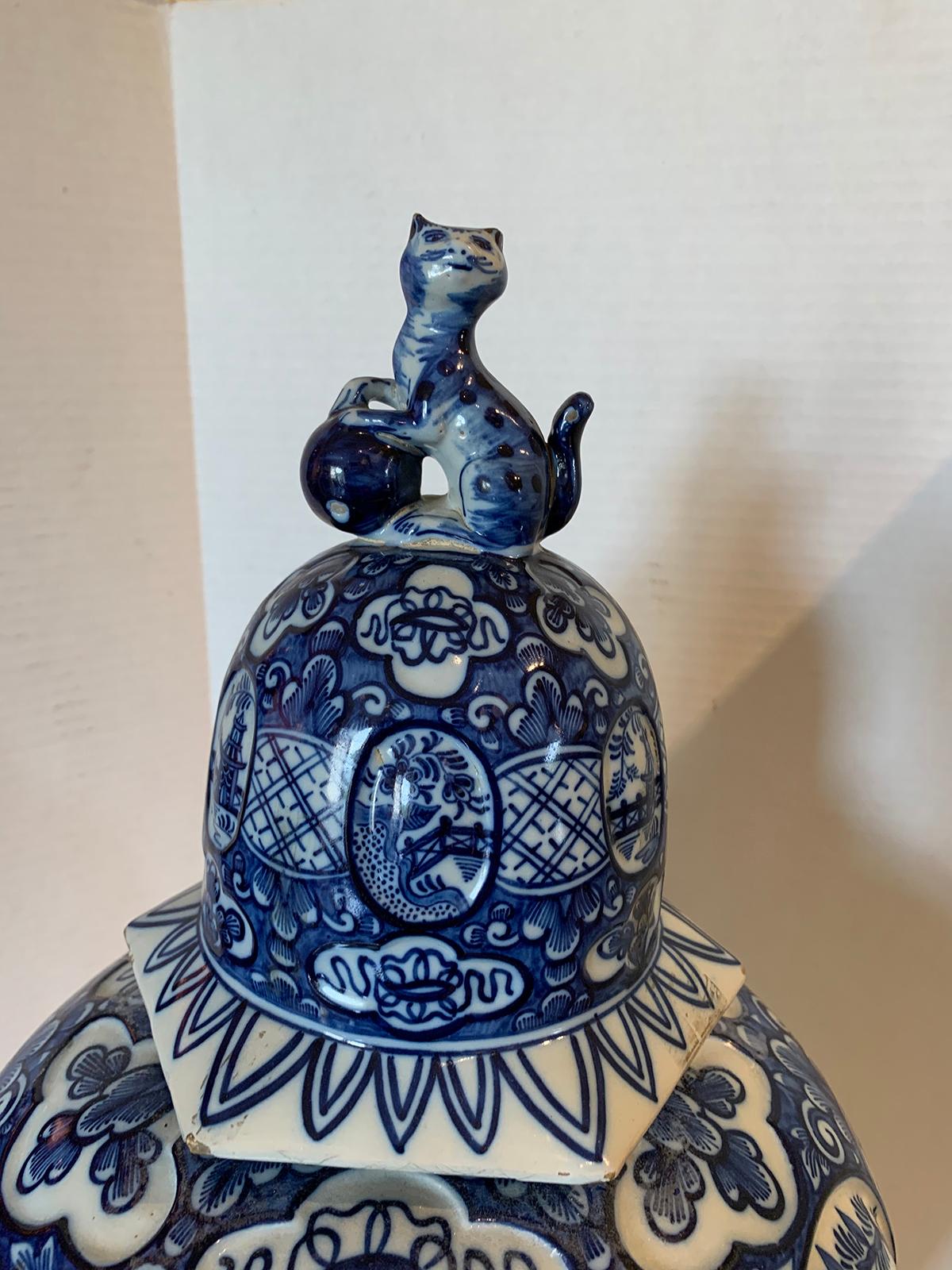 19th Century Blue and White Porcelain Jar with Lid, Marked 4