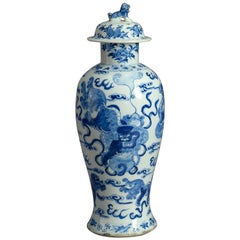 19th Century Blue & White Porcelain Vase and Cover