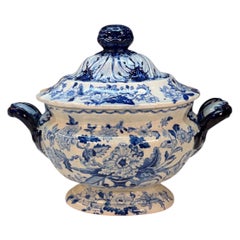 19th Century Blue & White Sauce Tureen & Lid