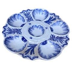 19th Century Blue & White Seaweeds Oyster Plate Bordeaux