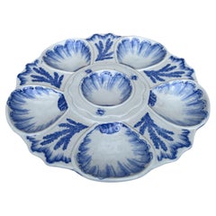 19th Century Blue & White Seaweeds Oyster Plate Bordeaux