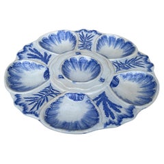 19th Century Blue & White Seaweeds Oyster Plate Bordeaux