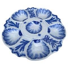 19th Century Blue & White Seaweeds Oyster Plate Bordeaux