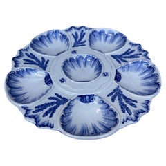 19th Century Blue & White Seaweeds Oyster Plate Bordeaux