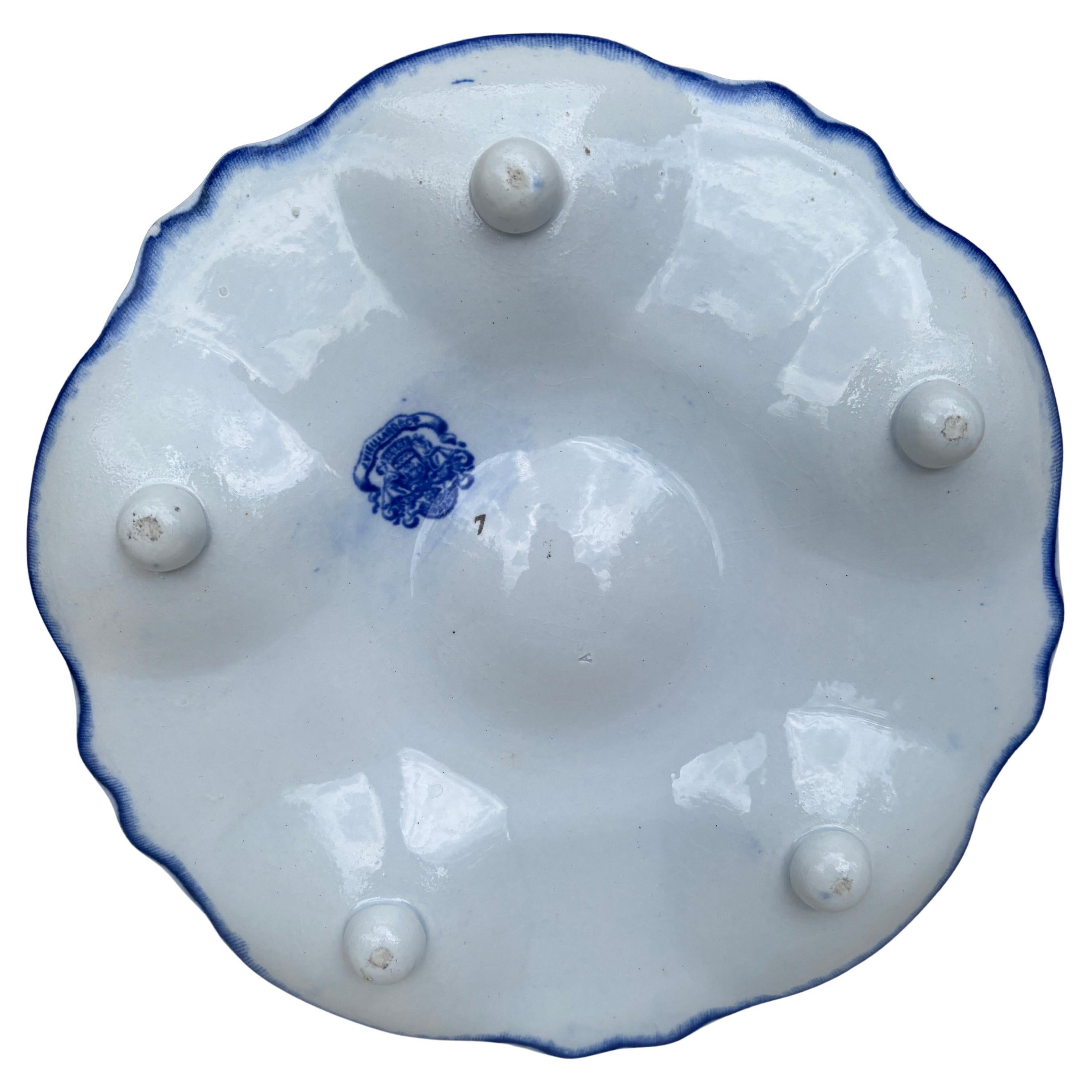 French Provincial 19th Century Blue & White Seaweeds Oyster Plate Bordeaux For Sale