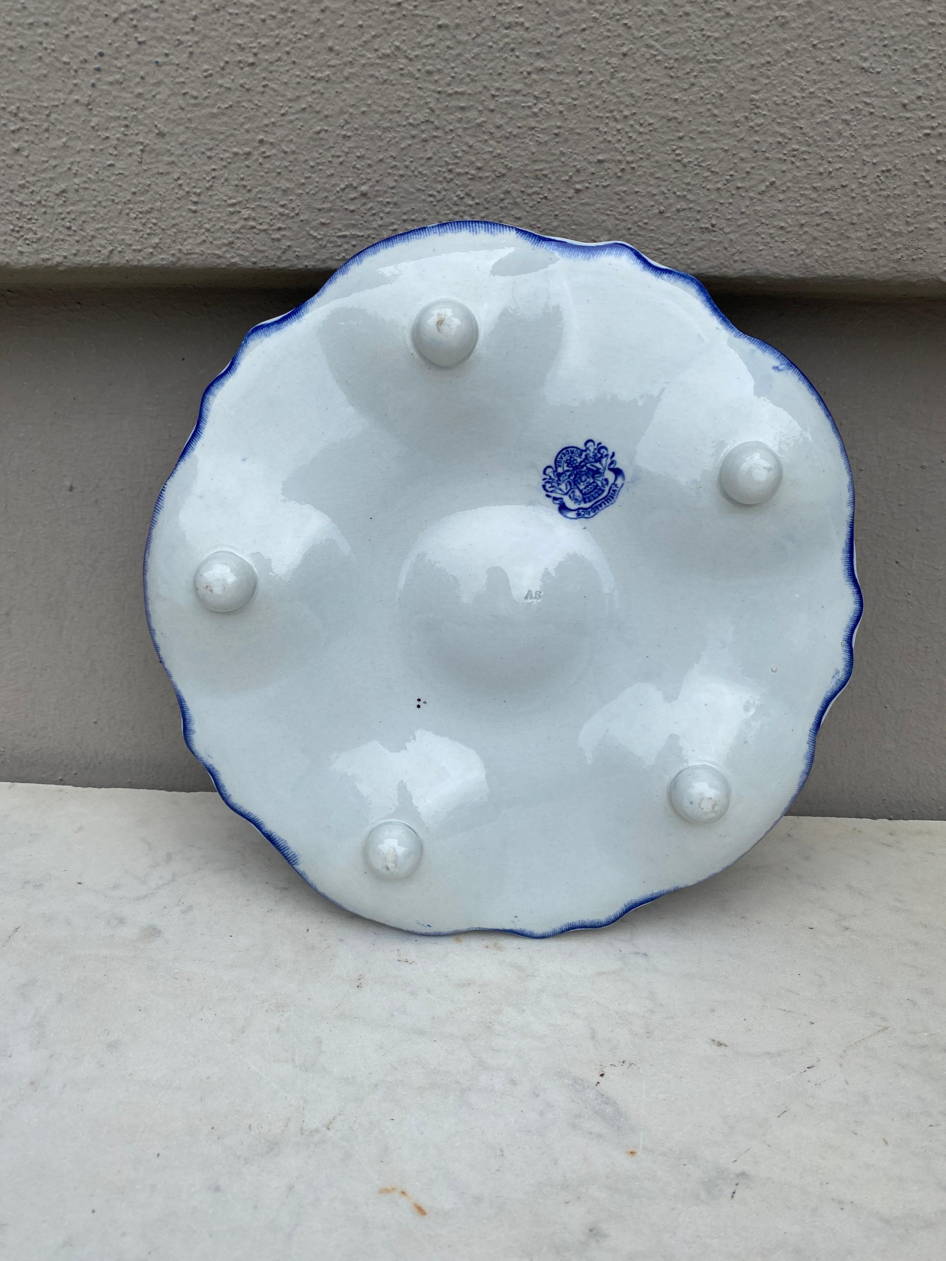 French 19th Century Blue & White Seaweeds Oyster Plate Bordeaux For Sale