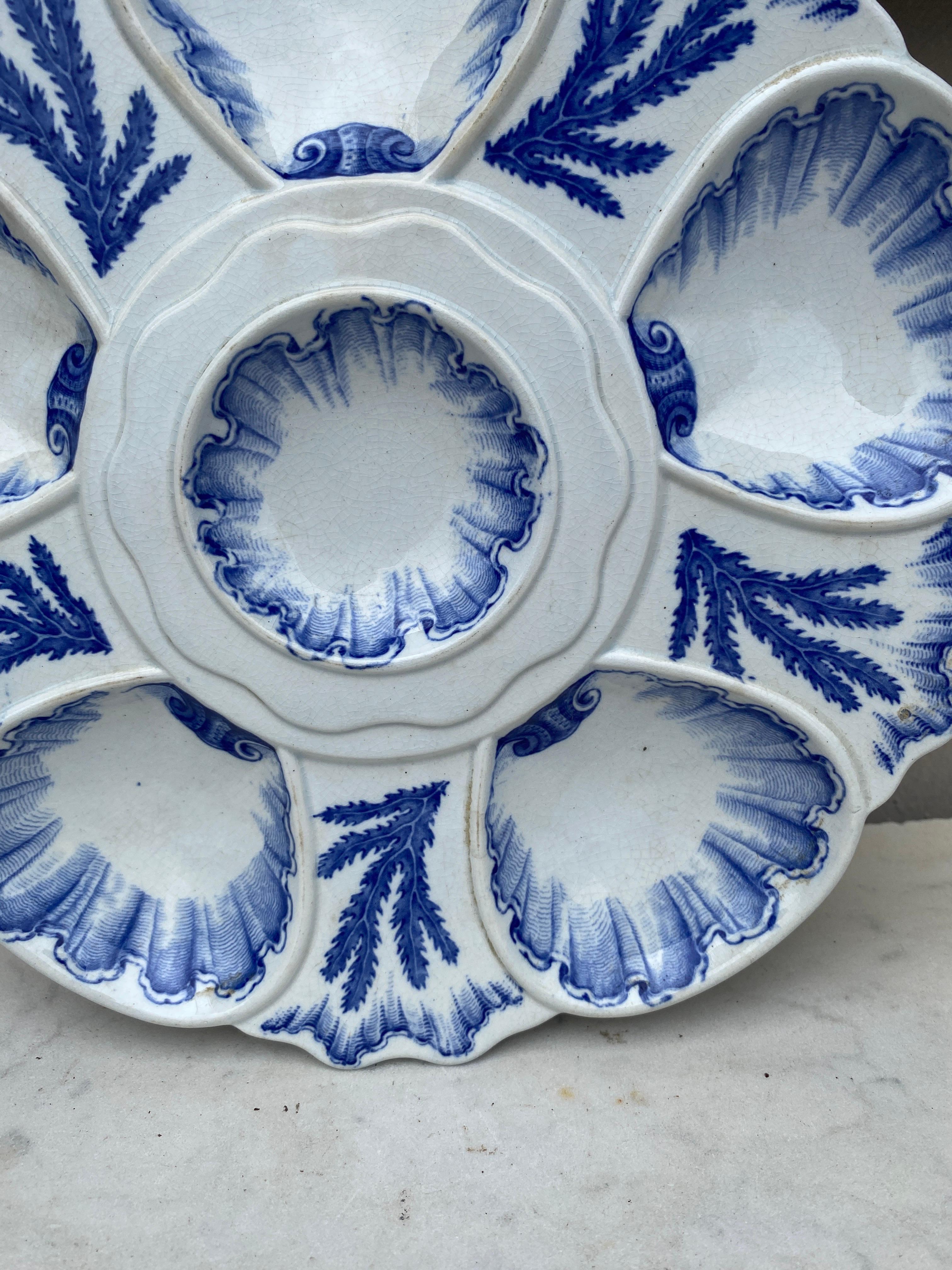 French 19th Century Blue & White Seaweeds Oyster Plate Bordeaux For Sale