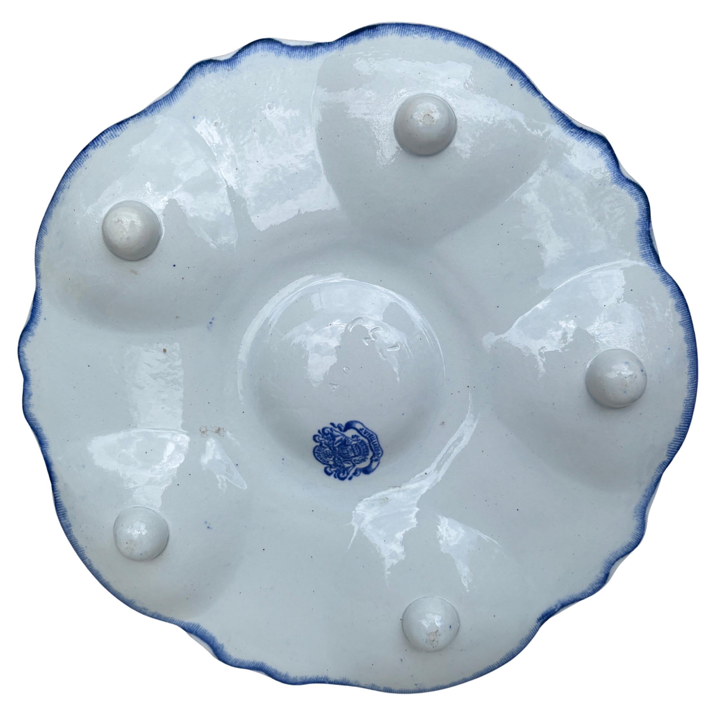 French 19th Century Blue & White Seaweeds Oyster Plate Bordeaux For Sale