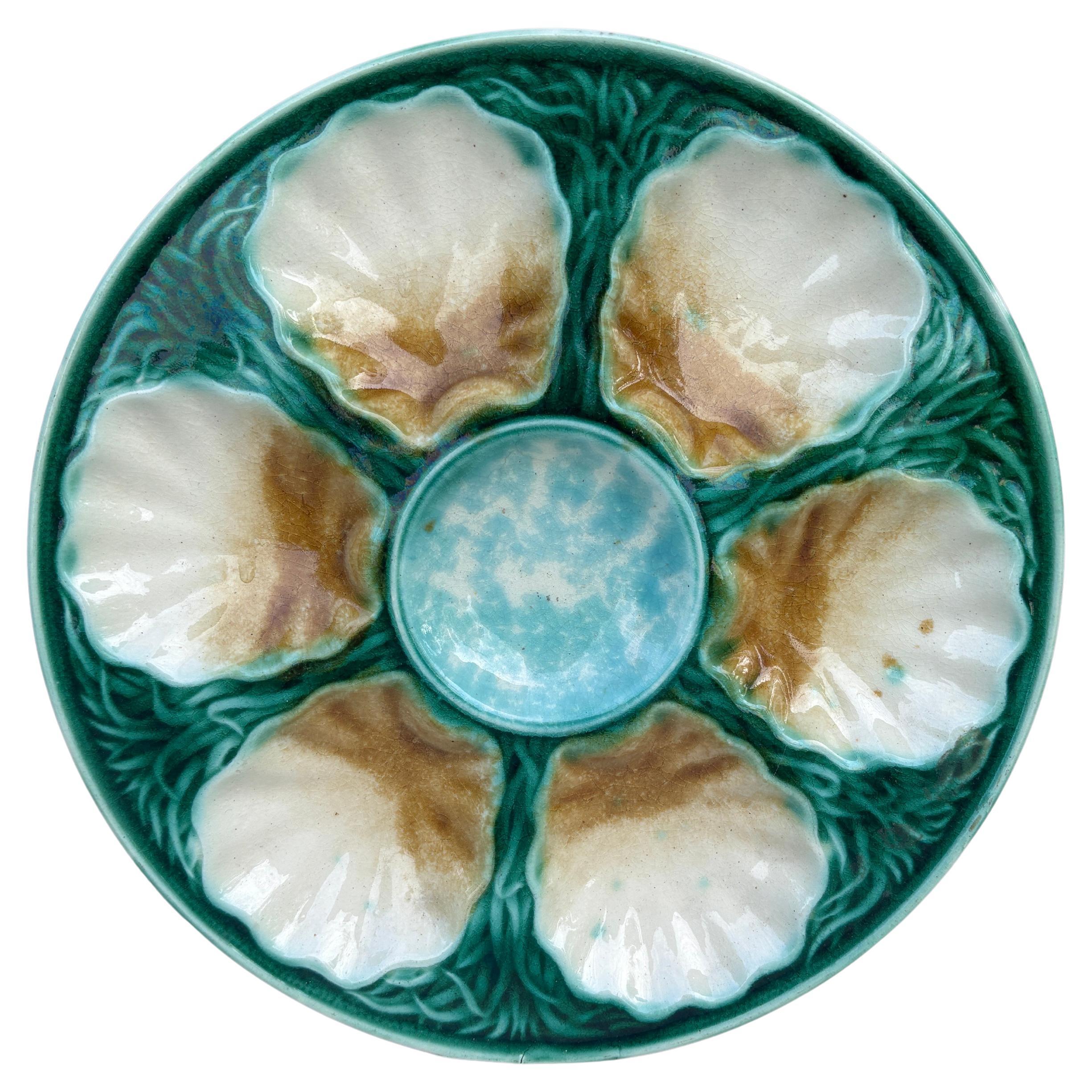 French 19th Century Blue & White Seaweeds Oyster Plate Bordeaux For Sale