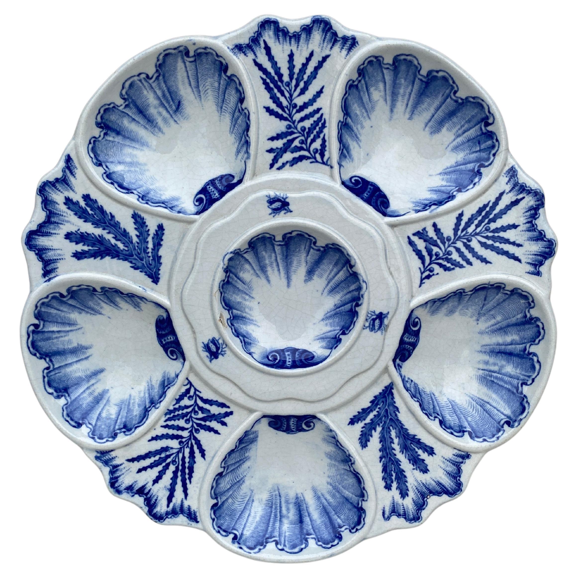 19th Century Blue & White Seaweeds Oyster Plate Bordeaux