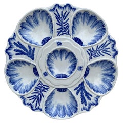 Antique 19th Century Blue & White Seaweeds Oyster Plate Bordeaux