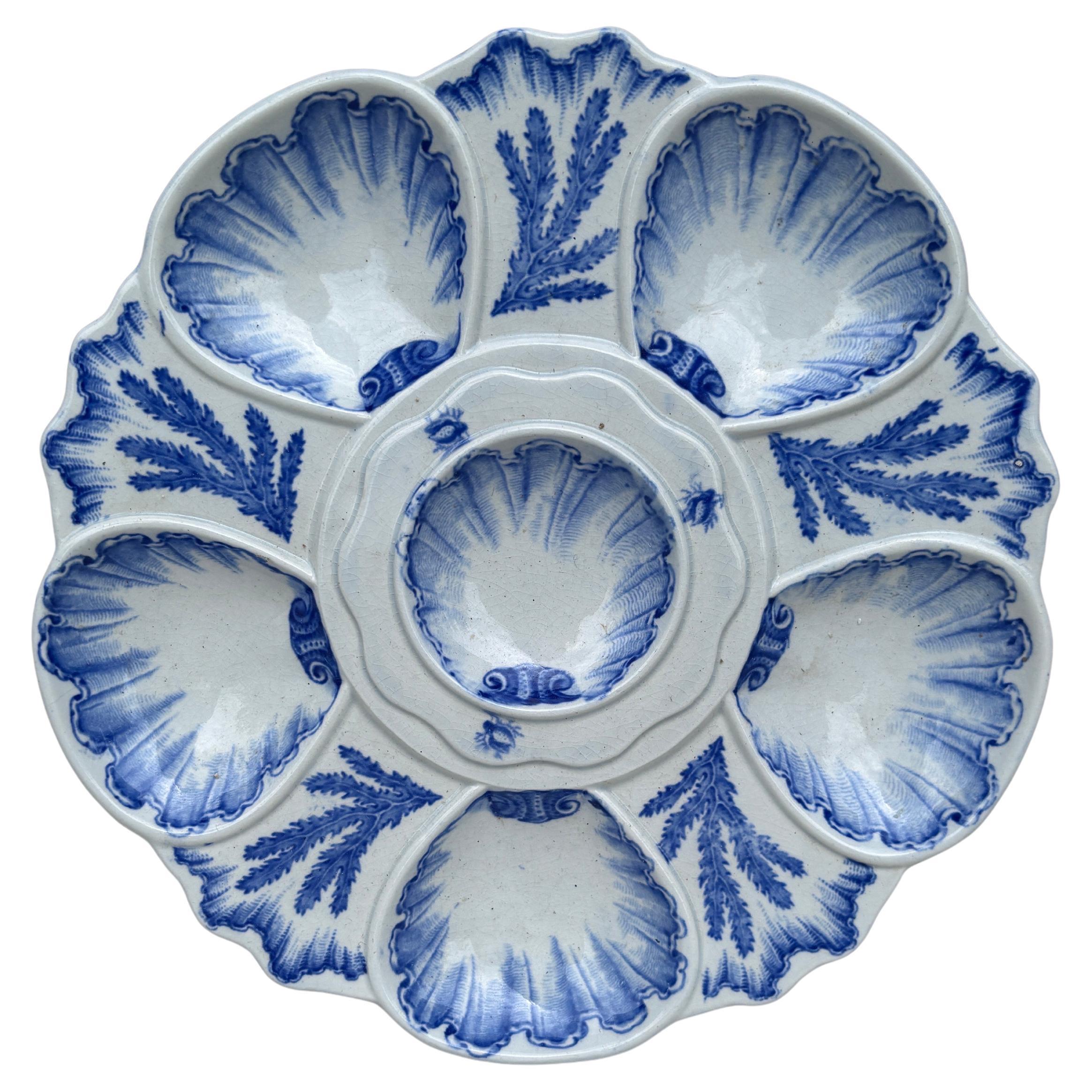 19th Century Blue & White Seaweeds Oyster Plate Bordeaux