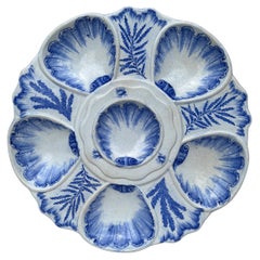 19th Century Blue & White Seaweeds Oyster Plate Bordeaux