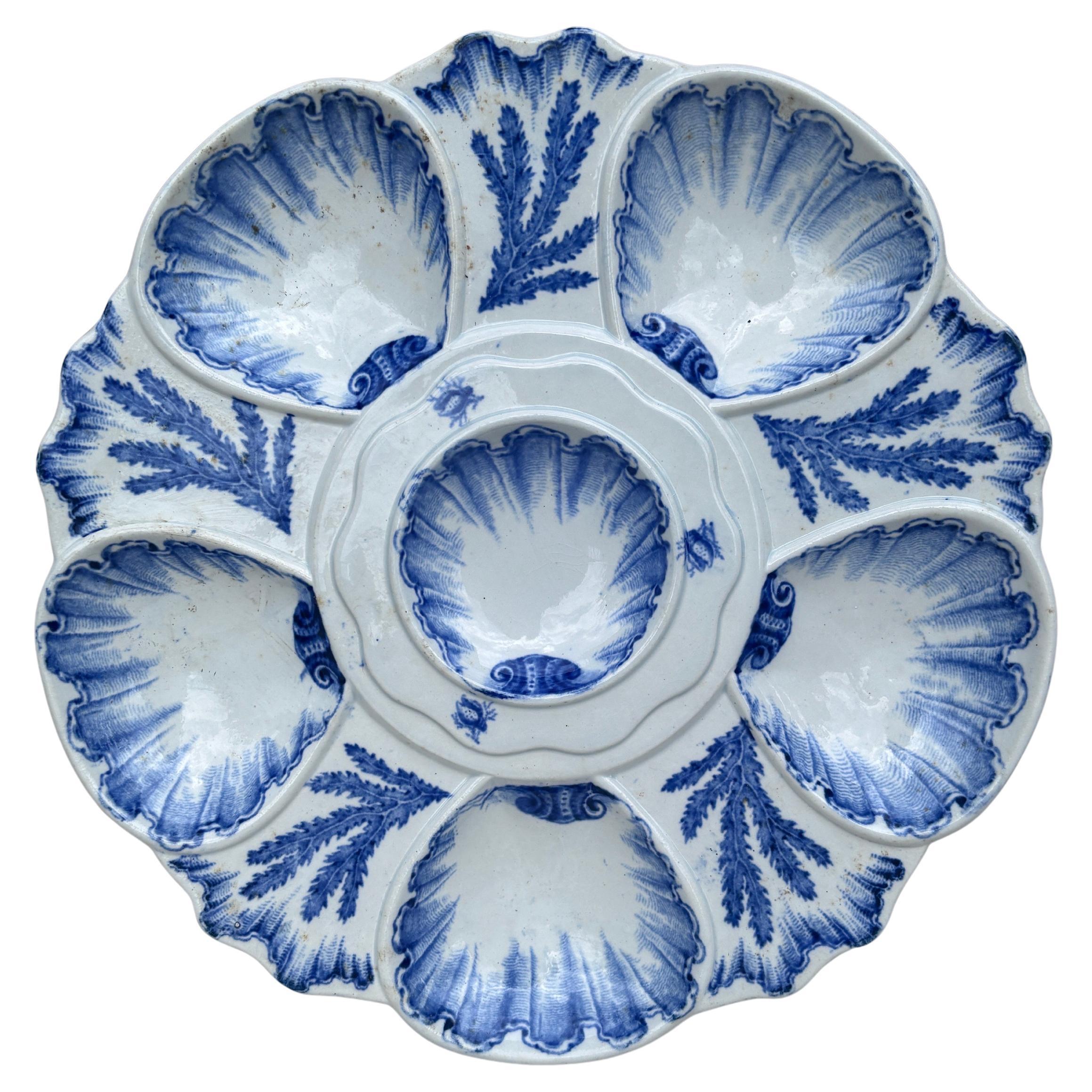 19th Century Blue & White Seaweeds Oyster Plate Bordeaux For Sale