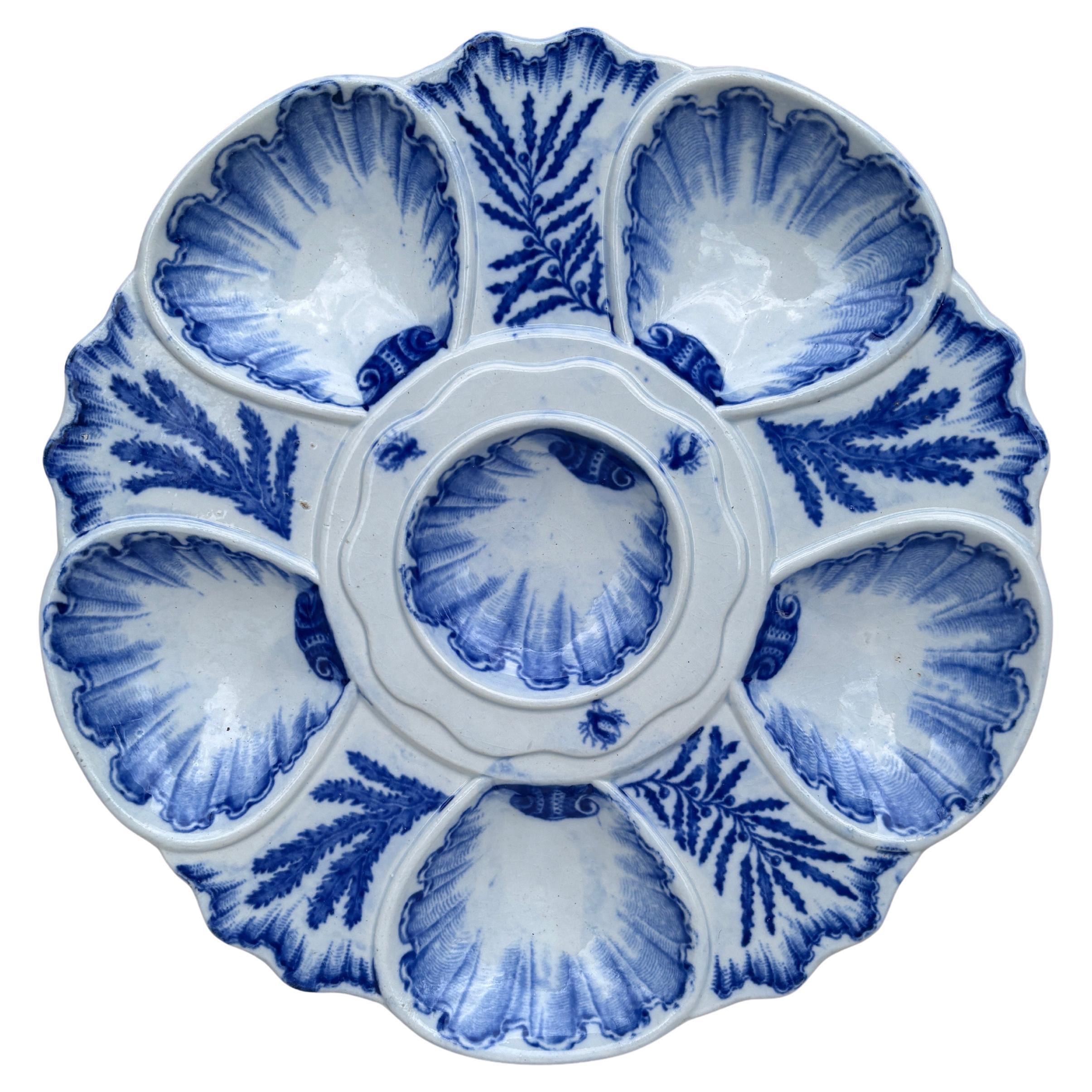 19th Century Blue & White Seaweeds Oyster Plate Bordeaux