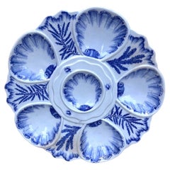 19th Century Blue & White Seaweeds Oyster Plate Bordeaux
