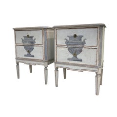 19th Century Swedish Gustavian Pair of Antique Painted Pine Nightstands