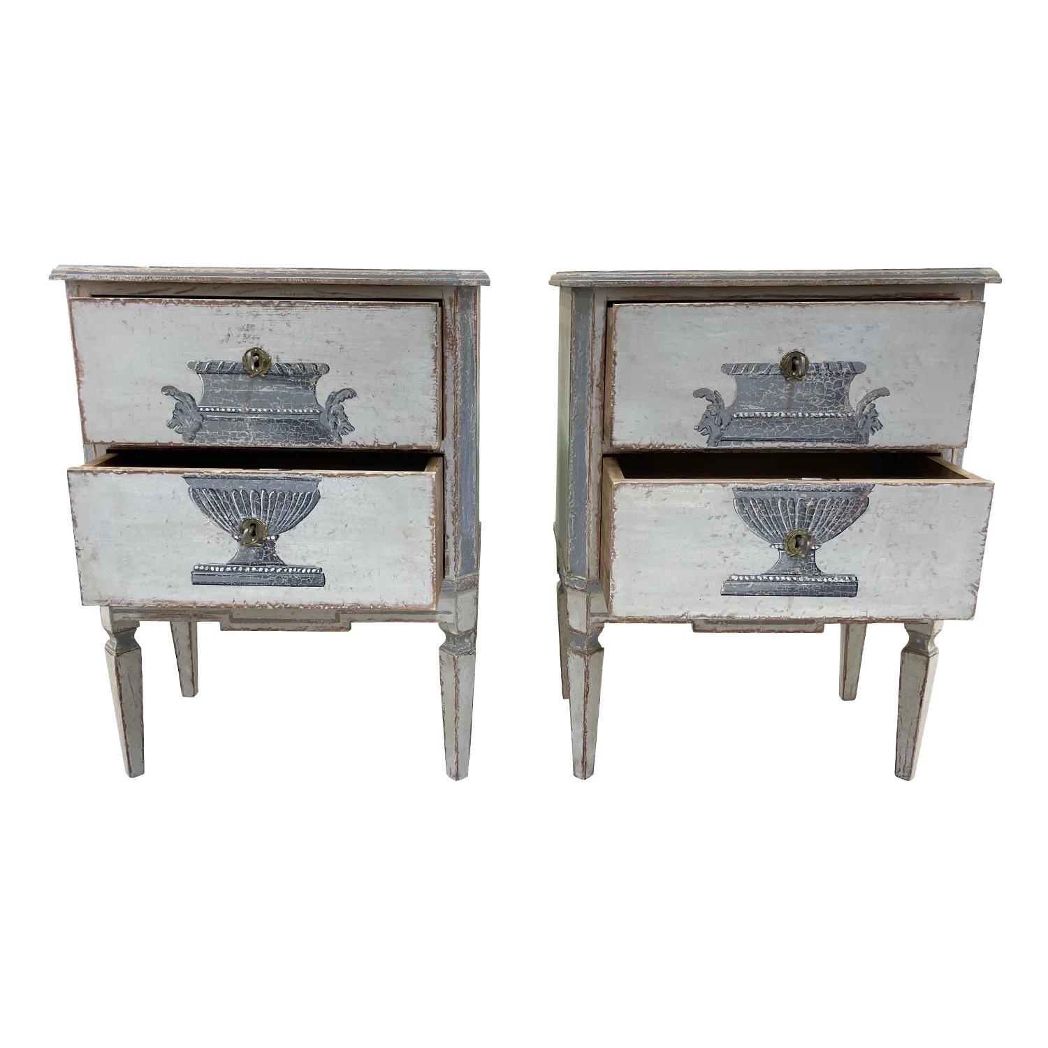 19th Century Blue-White Swedish Gustavian Antique Pinewood Nightstands In Good Condition For Sale In West Palm Beach, FL
