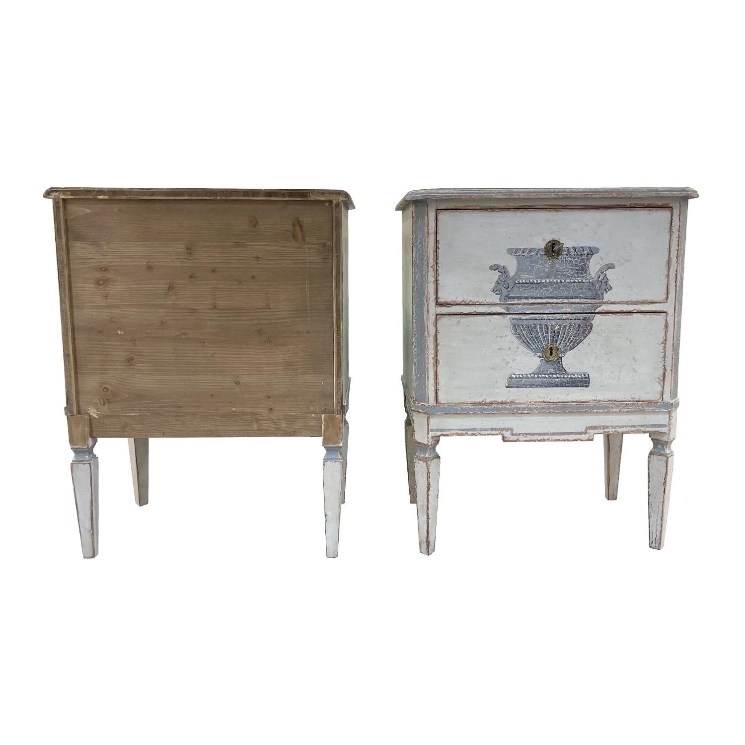 19th Century Blue-White Swedish Gustavian Antique Pinewood Nightstands For Sale 1
