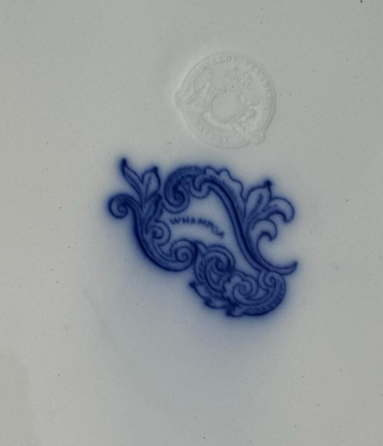 Ironstone Piatto da portata in Transferware bianco e blu del XIX secolo