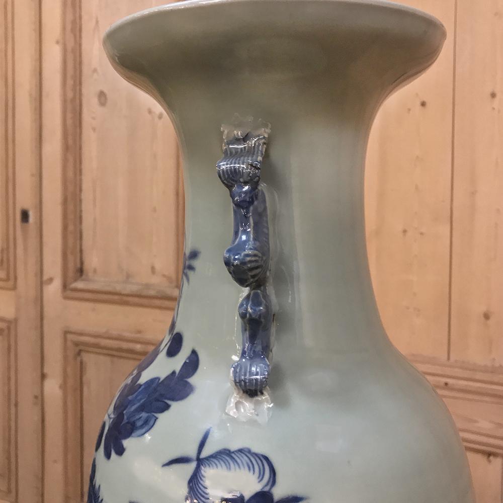 Hand-Painted 19th Century Blue & White Vase For Sale