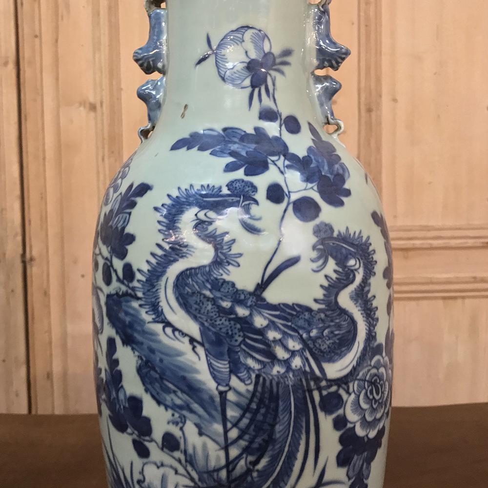 Ceramic 19th Century Blue & White Vase For Sale