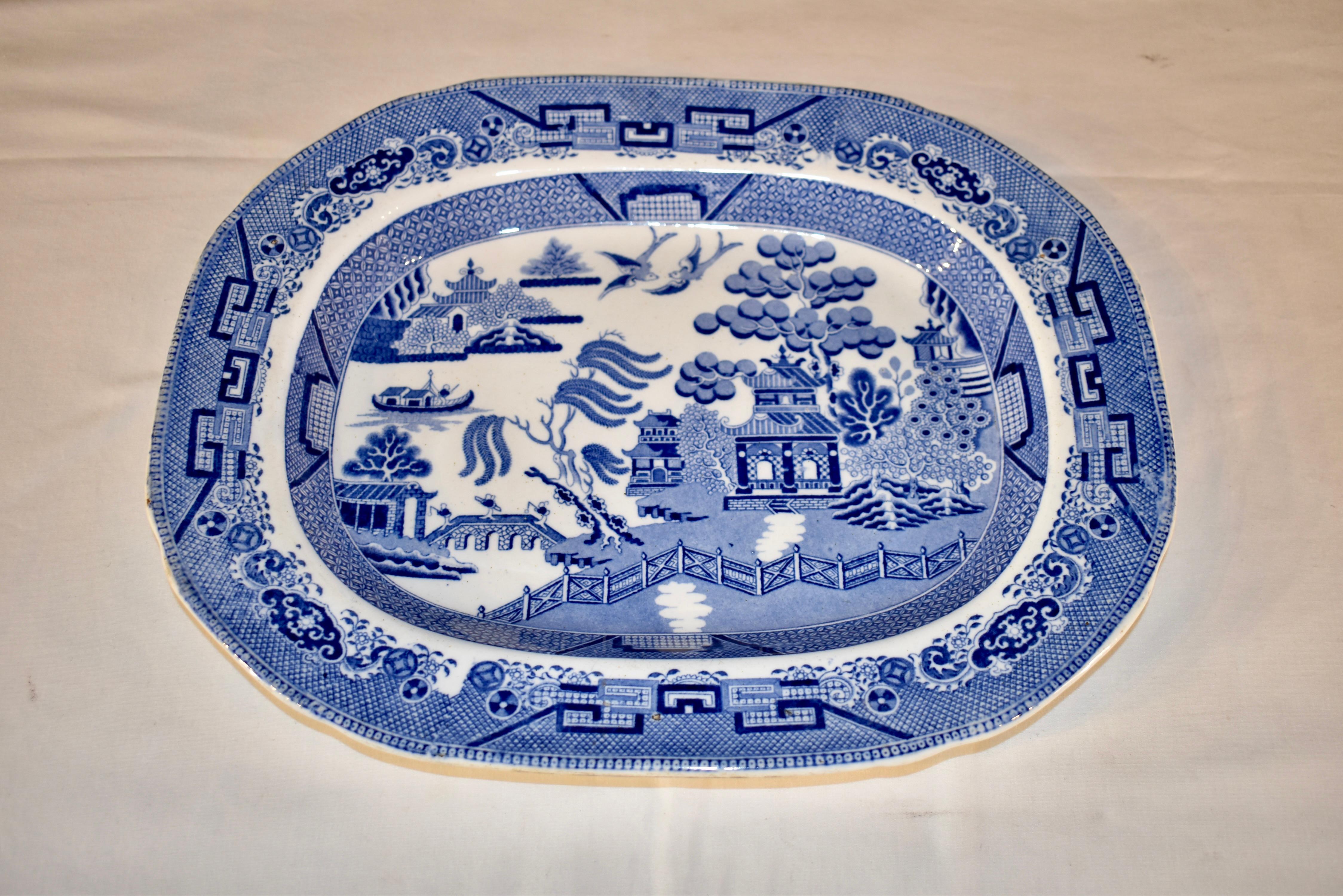 Glazed 19th Century Blue Willow Platter For Sale