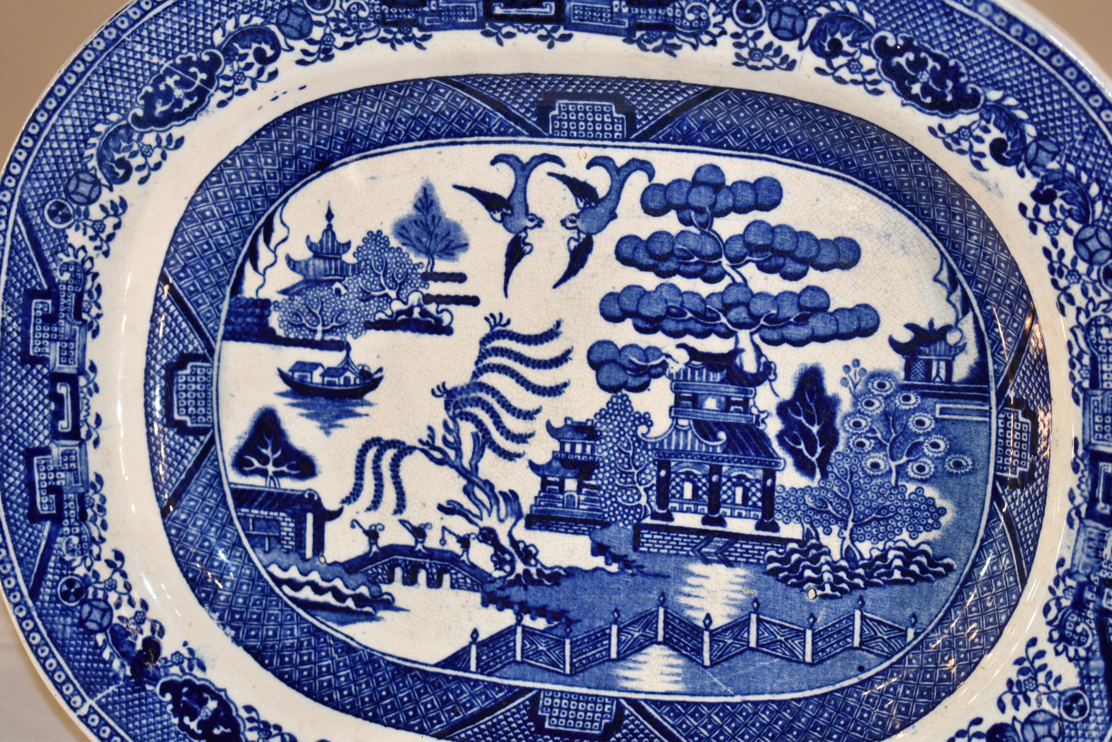 Glazed 19th Century Blue Willow Platter For Sale