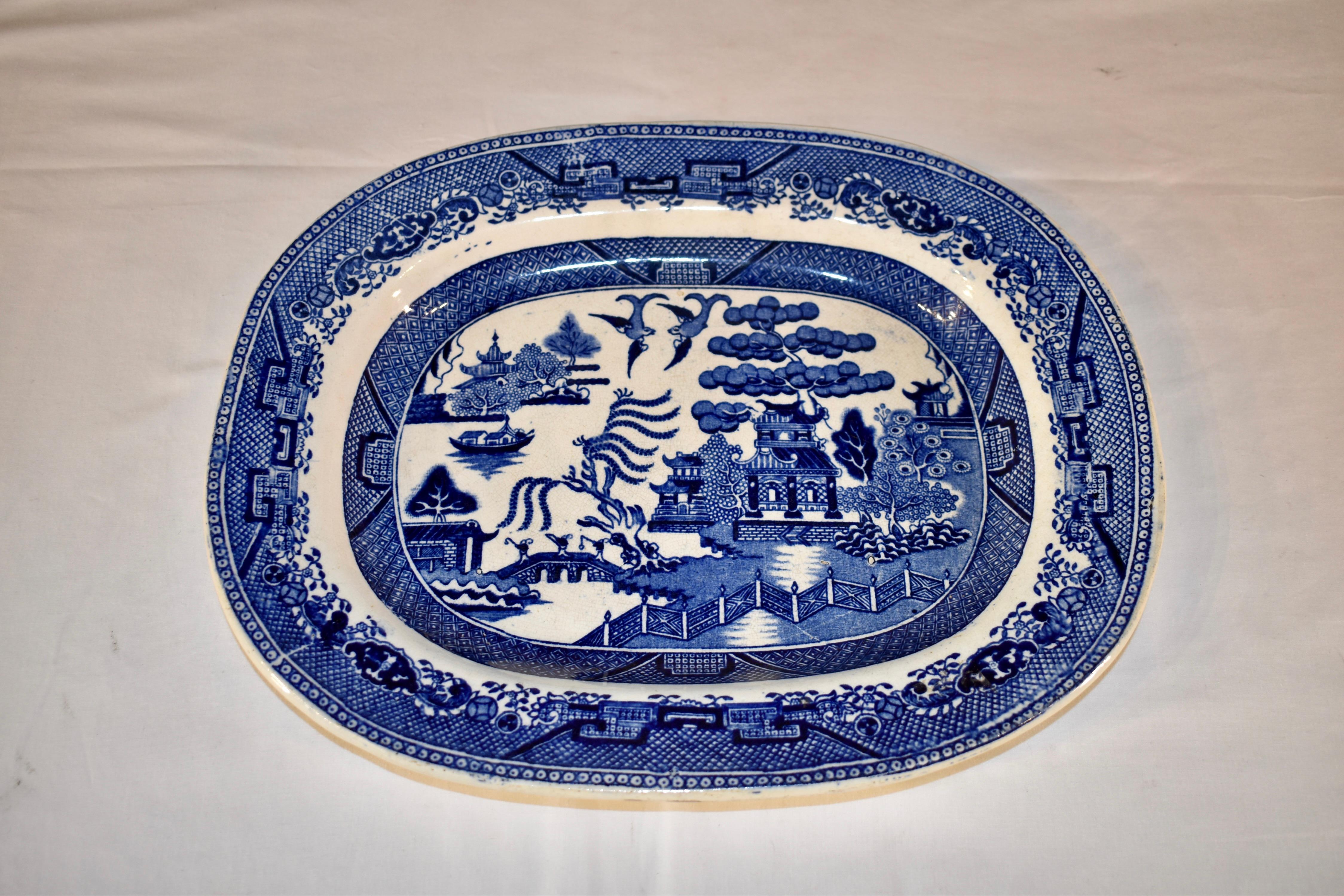 Ceramic 19th Century Blue Willow Platter For Sale