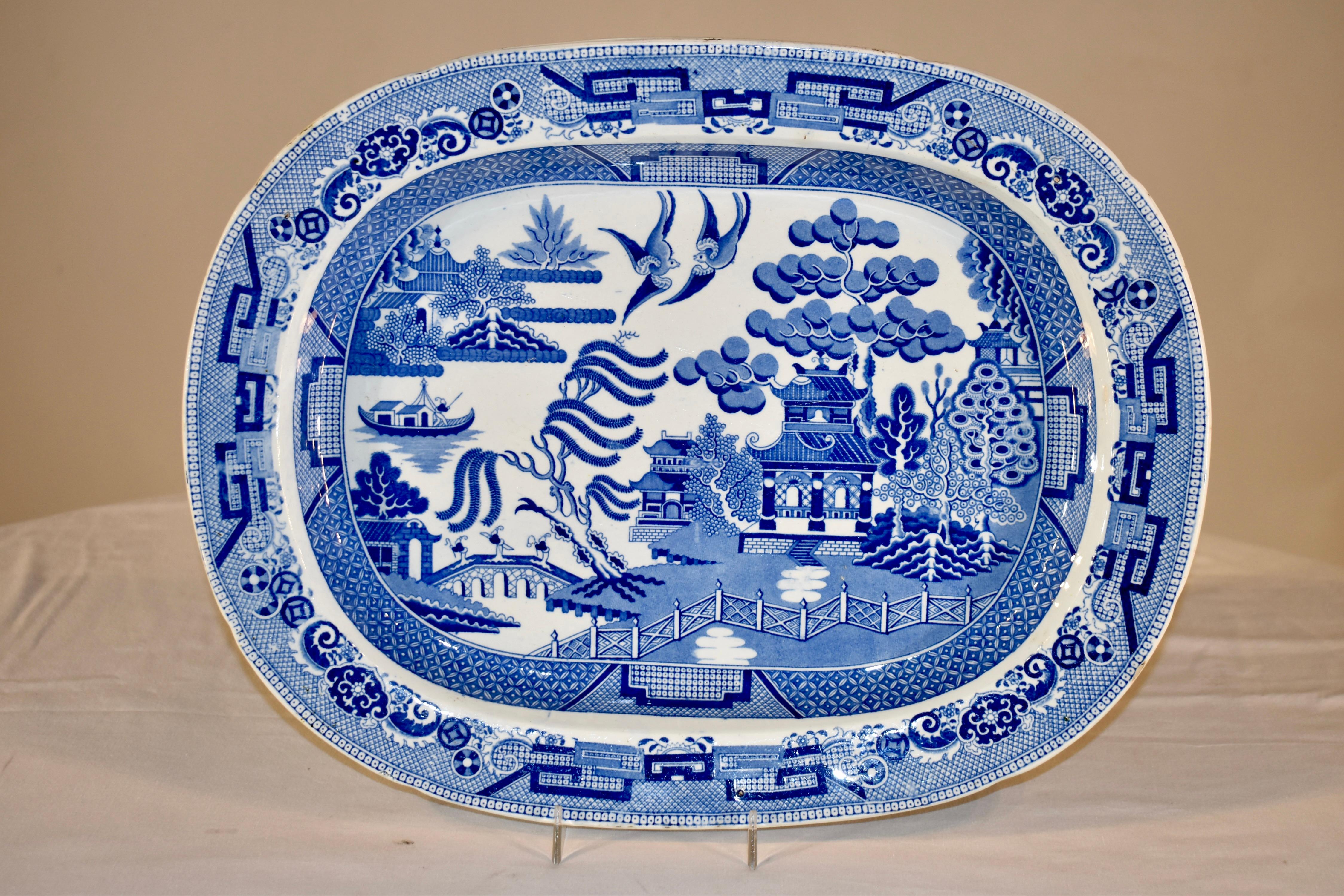 Victorian 19th Century Blue Willow Platter from England For Sale