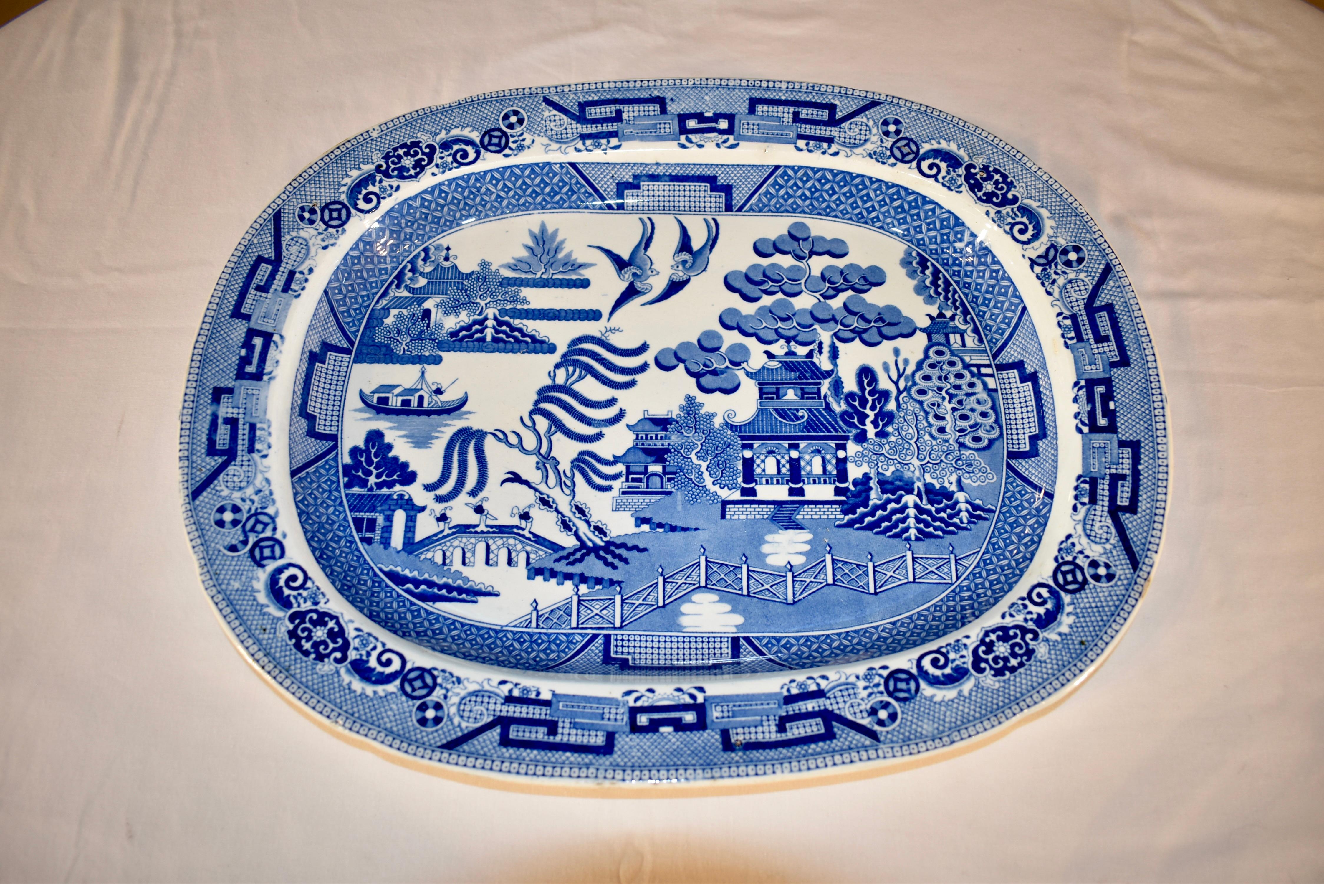 Glazed 19th Century Blue Willow Platter from England For Sale